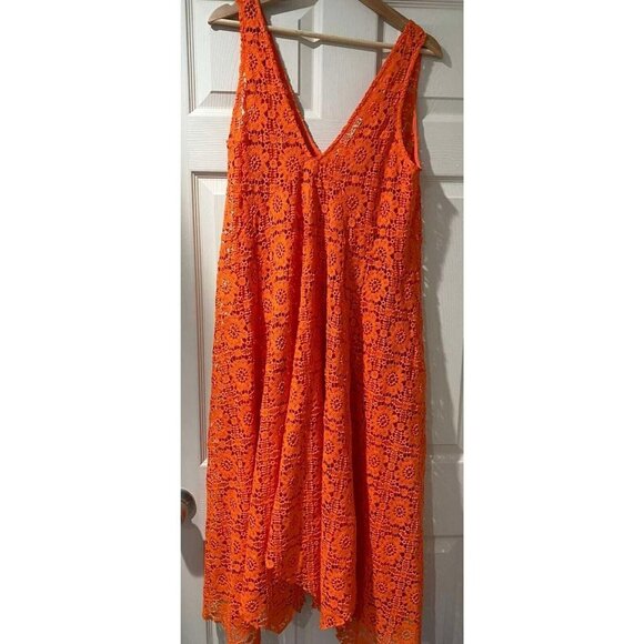 Zara langes Kleid Lochspitze orange rot Lachs Sommerkleid Strand Limited,Small - Picture 11 of 12